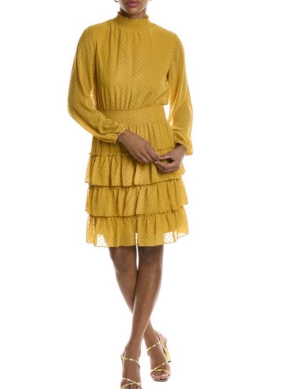 NWOT Nanette Nanette Lepore Swiss Dot Mini Dress in Gold Ray